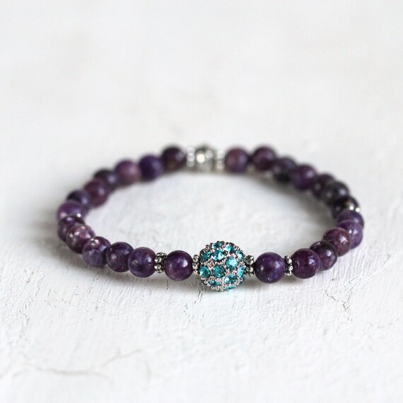 Gemstone Crystal Pave Bracelet - Purple Lepidolite Bracelet