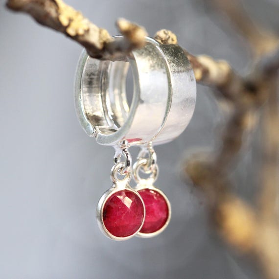 Ruby Huggie Earrings - Silver Chunky Hoop