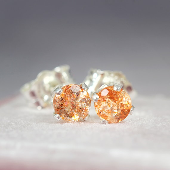 Sunstone Ear Studs - Orange Stud Earrings