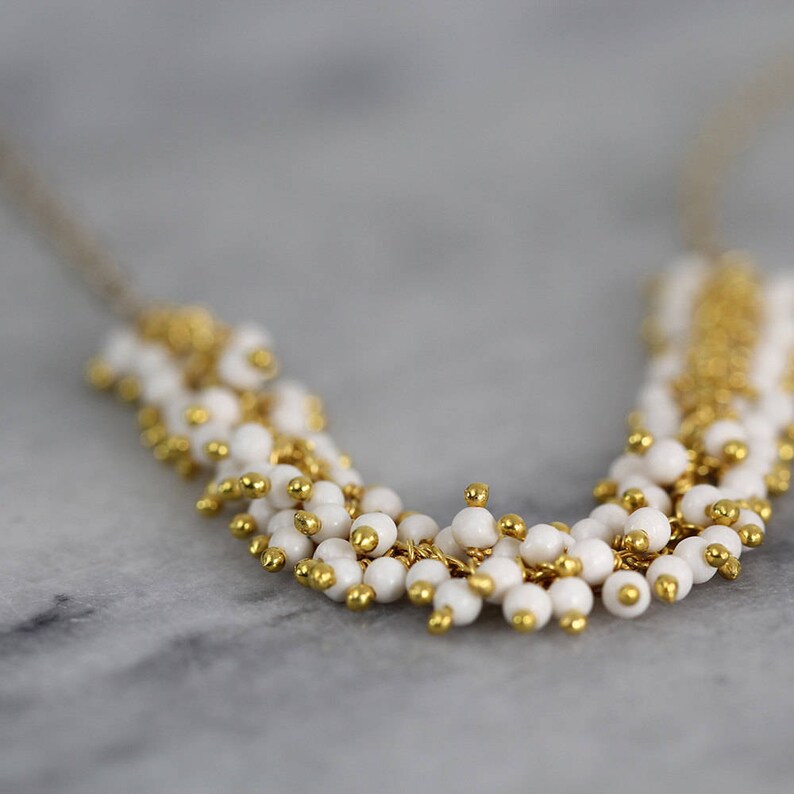 White Wedding Necklace Pearl Bridal Necklace White & Gold Wedding Jewelry Long Necklace White Pearl Necklace Boho Wedding Jewelry image 5