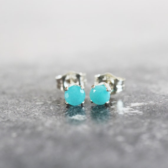 Blue Green Amazonite Earrings - Amazonite Studs