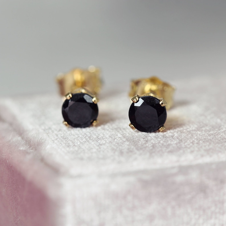 Black Spinel Earrings Black Spinel Stud Earrings Black Earrings For Women Black Spinel Jewelry Black Studs Black & Gold Earrings image 1