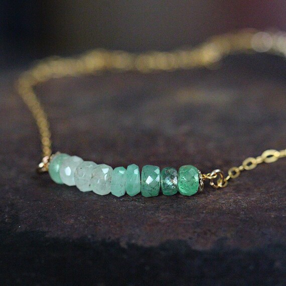 Emerald Bar Necklace - May Birthstone Necklace