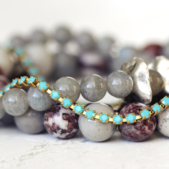 Turquoise Rhinestone Bracelet - Dainty Diamante Bracelet