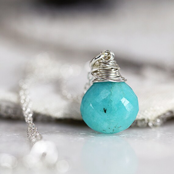 Silver Amazonite Pendant - Dainty Gemstone Necklace