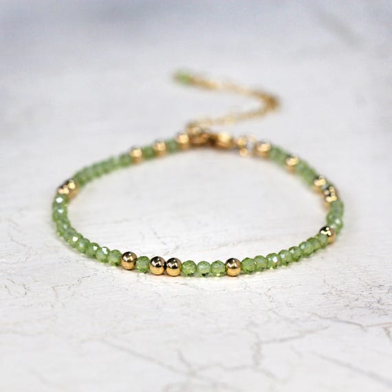 Green Peridot Stacking Bracelet – Natural Faceted Gemstone Jewellery with Silver or Gold Accents