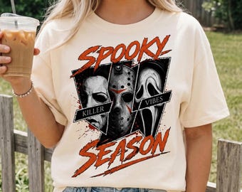 Spooky Season Killer Vibes PNG, Retro Halloween Design, Slasher Mask Graphic, Scary Movie Sublimation