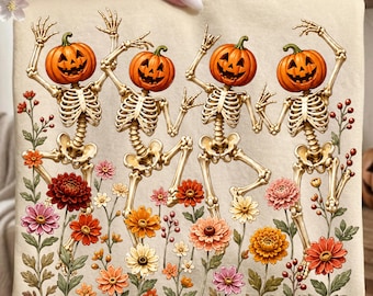 Pumpkin Skeleton Sweatshirt | Dancing Floral Crewneck | Halloween Fall Shirt | Pumpkin Patch Outfit | Cozy Autumn Gift for Women
