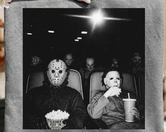 Horror Characters PNG, Retro Halloween, Scary Movie Night Design, Black and White Slasher Shirt