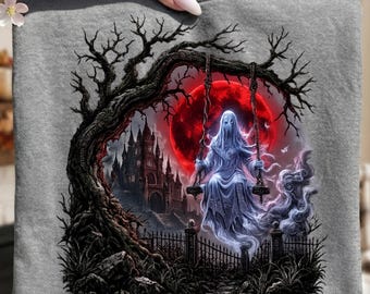 Ghost Swing PNG, Haunted Castle Halloween, Spooky Gothic Sublimation (Digital Download)