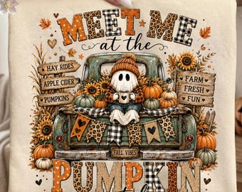 Pumpkin Patch Ghost Truck PNG | Vintage Fall Shirt Design | Farmhouse Autumn Sublimation