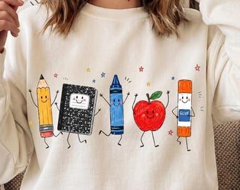 Back to School PNG, Teacher Sublimation Design, Classroom Graphic, Crayon Apple Pencil Notebook