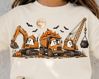 Boo Dozer Kids Design, Halloween Construction Graphic, Boy Fall Sublimation