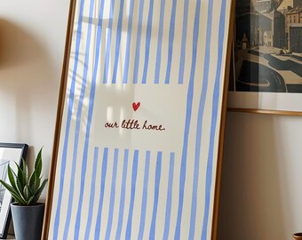 Our Little Home Print, Blue Stripe Wall Art, Cozy Home Decor, Couples Digital Download