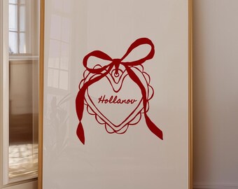 Hollanov Heart Print, Heated Rivalry Inspired Fan Art, Ship Name Wall Art, Romantic Bow Heart Poster, Fandom Gift (Digital Download)