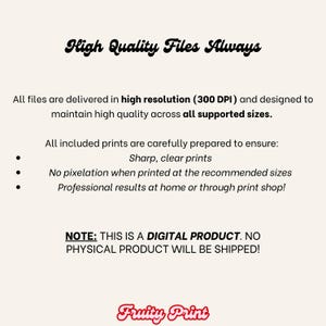 May include: A digital product advertisement with the text "High Quality Files Always." The text highlights high-resolution files, sharp prints, and professional results. The bottom of the image displays the "Fruity Print" logo.