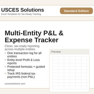 Multi-Entity P&L and Expense Tracker Excel Spreadsheet | LLC Bookkeeping Template | Profit and Loss Report