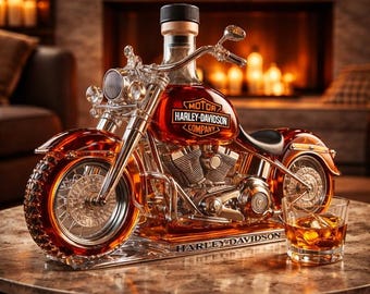 Harley Motorcycle Whiskey Decanter Set | Biker Gift for Men | Unique Bar Decor Liquor Bottle