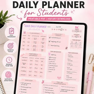 ADHD Daily Planner Printable for Students | Executive Function, Study, Homework Organizer (Digital Download)