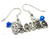 USA Earrings with Swarovski Crystals 1 inch