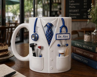 Spersonalizowany kubek dla lekarza, spersonalizowany kubek Dr Coffee, kubek ze stetoskopem, prezent dla lekarza