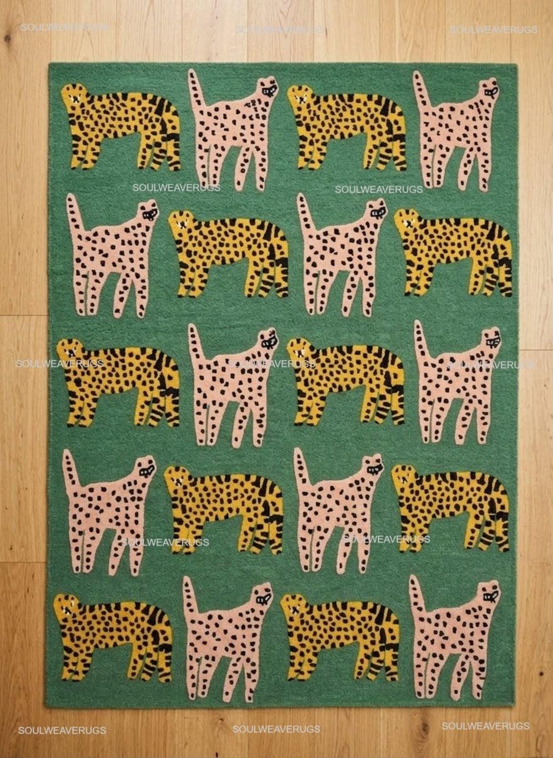 Modern Leopard Hand-tufted Wool Rug, Funky Emerald Green Animal Pattern ...