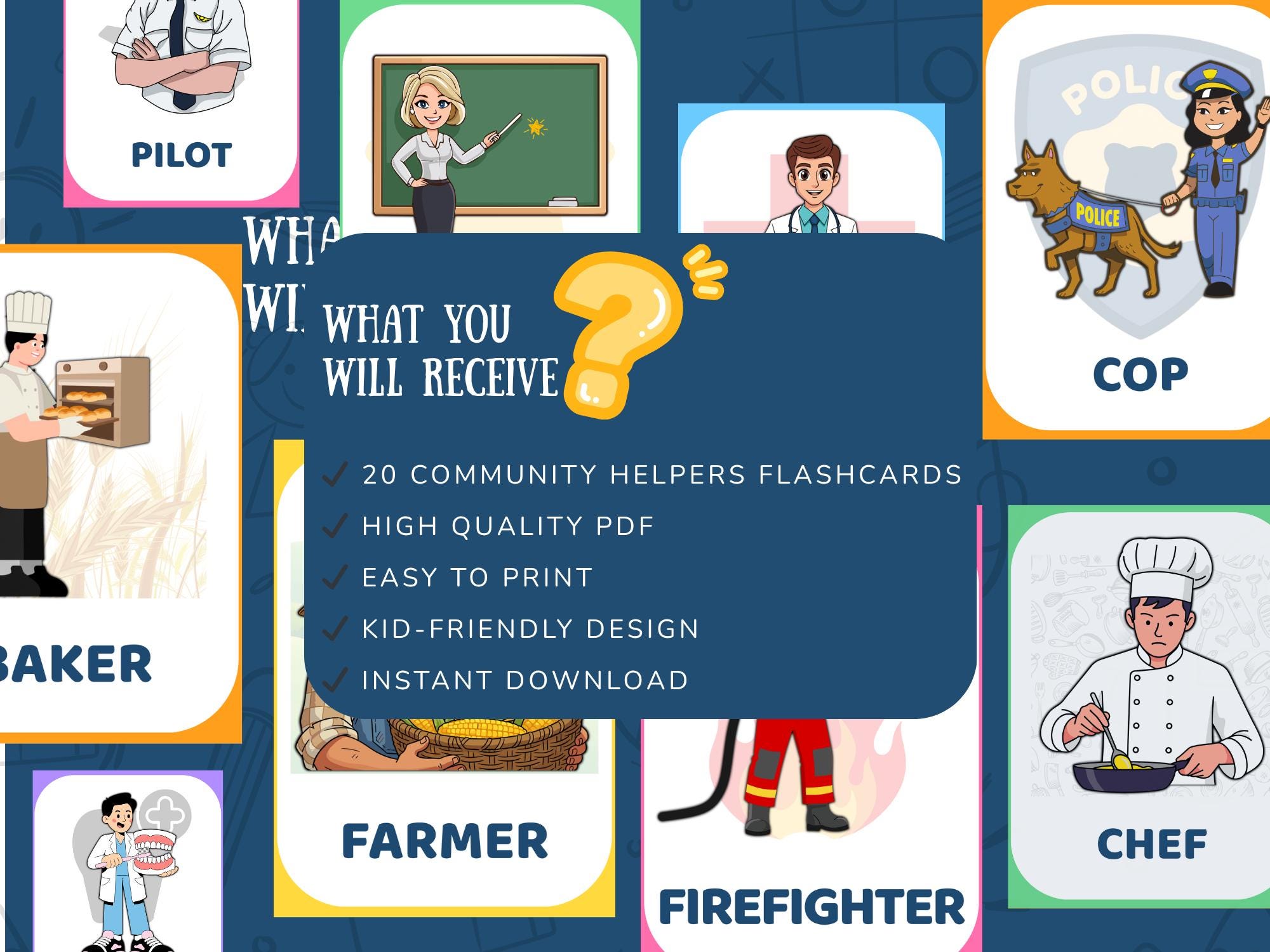 Community Helpers Flashcards, 5x7" 20 Cards, Printable Pdf (instant ...