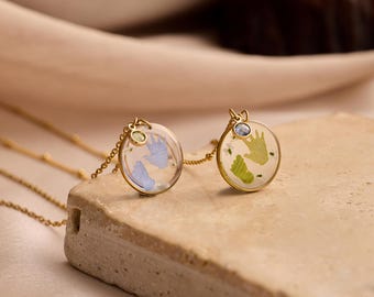 Pressed Flower Baby Hand & Footprint Miscarriage Necklace, Custom Birthstone Pregnancy Loss Jewelry Gift for Mom, Infant Loss Gift