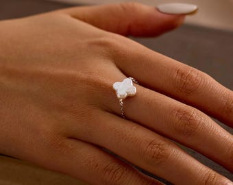 Baroque Pearl Adjustable Slider Ring, Four Leaf Clover Pearl Jewelry, Everyday Jewelry for Women, Birthday Gift for Her