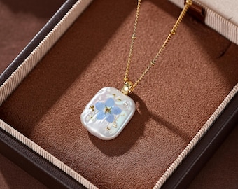Forget Me Not Flower Mom Memorial Necklace, Custom Birthstone Baroque Pearl Jewelry, In Memory of Mom Sympathy Gift, Forever in My Heart