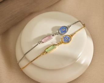 Forget Me Not Flower Memorial Bracelet with Birthstone, Custom Remembrance Jewelry, Loss of Loved One Gift, Sympathy Gift