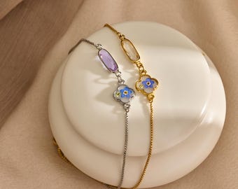 Pulsera conmemorativa por la pérdida de un bebé con piedra de nacimiento, pulsera con flores de nomeolvides y paniculata, regalo para un aborto espontáneo, regalo de condolencia, regalo para una madre que ha perdido a un bebé.