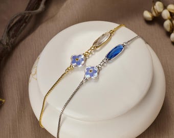 Forget Me Not Memorial Bracelet with Birthstone, Baroque Pearl Sympathy Jewelry, Loss of Loved One Gift, Remembrance Bracelet