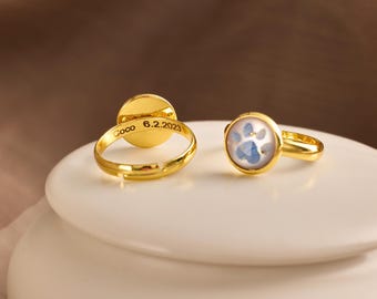 Custom Pet Memorial Open Ring, Personalized Pet Name & Birth Flower Paw Ring, Pet Loss Gift, Dog Sympathy Gift, Pet Remembrance Gift