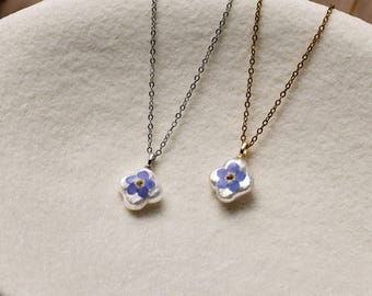 Forget Me Not Flower Memorial Baroque Pearl Necklace, Loss of Loved One Jewelry, Meaningful Keepsake Gift, Sympathy Gift, Gift for Her