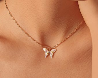 Butterfly Mother of Pearl Necklace, Birthstone Flower Jewelry, New Beginnings Gift, Graduation Gift for Her, Birthday Gift for Daughter