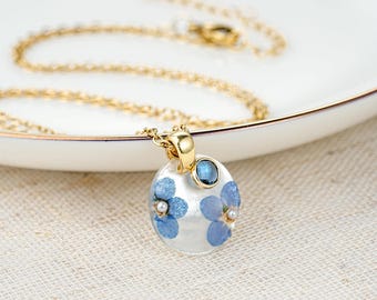 Forget Me Not Flower Necklace with Birthstone, Mother of Pearl Healing Jewelry, Self Love & Growth Gift, Meaningful Inspirational Gift