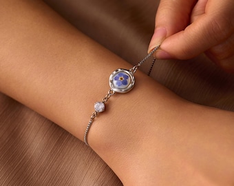 Something Blue Wedding Bracelet, Forget Me Not Birthstone Bracelet, Mother of Pearl Bridal Keepsake Jewelry for Bride
