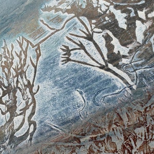 Winter Hedgerow collagraph print on cream cotton paper image 5