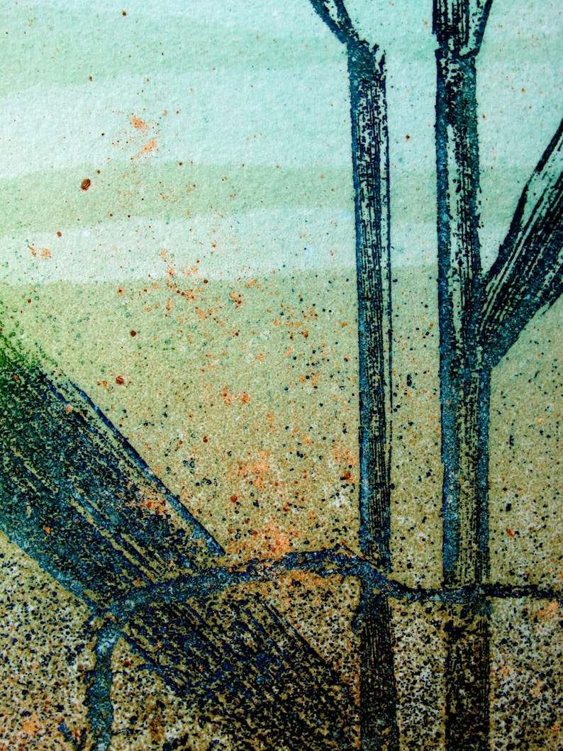 Copper Plate Etching. Fine Art. Reeds and Rusty Soil. Limited Etsy
