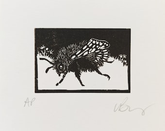 Abeille gravure sur bois. Impression tirée à la main. Beaux-arts.