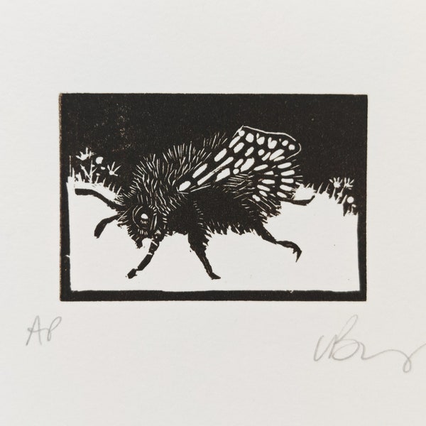 Bee Wood engraving. Hand pulled print. Fine art.