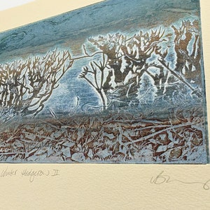 Winter Hedgerow collagraph print on cream cotton paper image 4