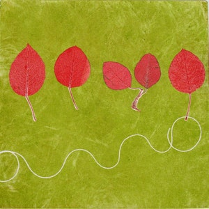 Spring green with red leaves. Monotype pear leaves. image 1