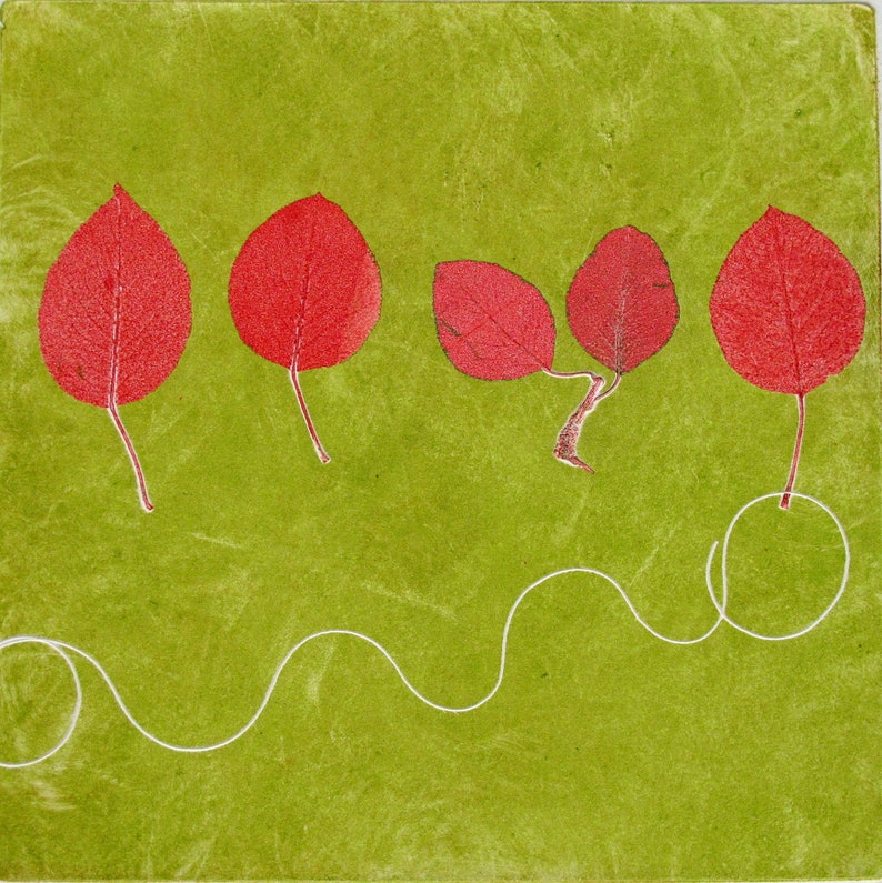 Spring green with red leaves. Monotype pear leaves. image 1