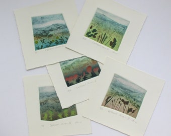 Set of 5 Dartmoor prints for price of 4. Fine art print set of Blanket Bog mini prints