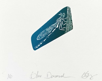 Gravure sur bois de demoiselle bleue