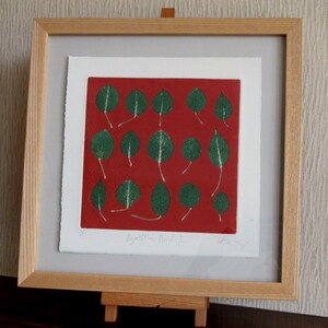 Fine Art botanical print from real leaves. Pear leaves. Hand printed Monotype. OOAK image 3