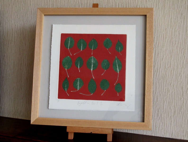 Fine Art botanical print from real leaves. Pear leaves. Hand printed Monotype. OOAK image 3