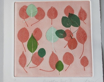 Small pear leaves Monotype. Botanical.  Hand pulled print OOAK
